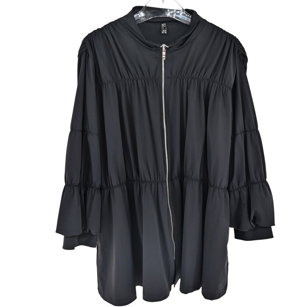 Retail $168 By JJ Black Tiered Ruffle Sleeve Full Zip Jacket Mock Neck Men Large
